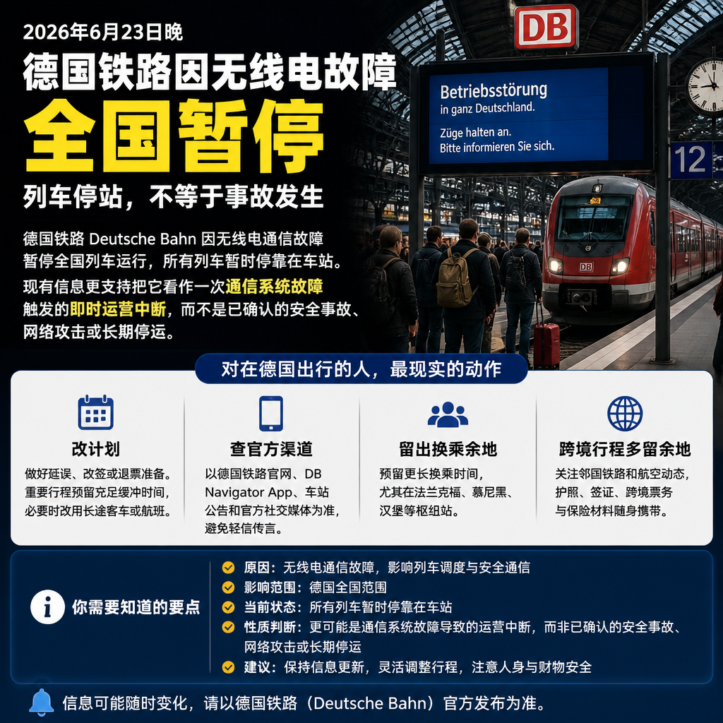 德国铁路因无线电故障全国暂停：列车停站，不等于事故发生