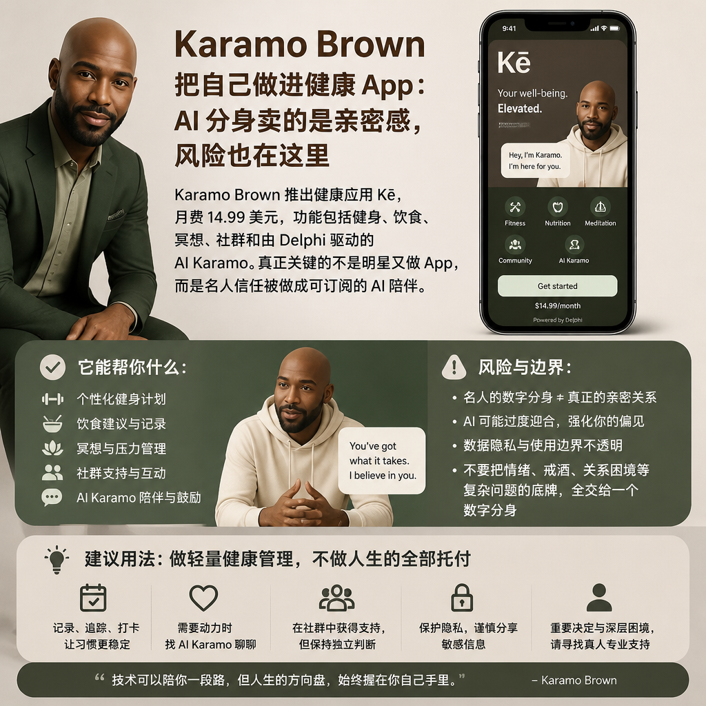 Karamo Brown 把自己做进健康 App：AI 分身卖的是亲密感，风险也在这里