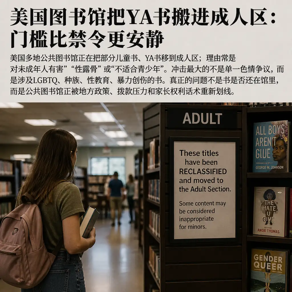 美国图书馆把YA书搬进成人区：门槛比禁令更安静