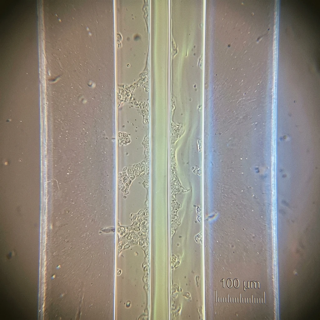单抗分子在人体微流控芯片极细通道内进行流动测试