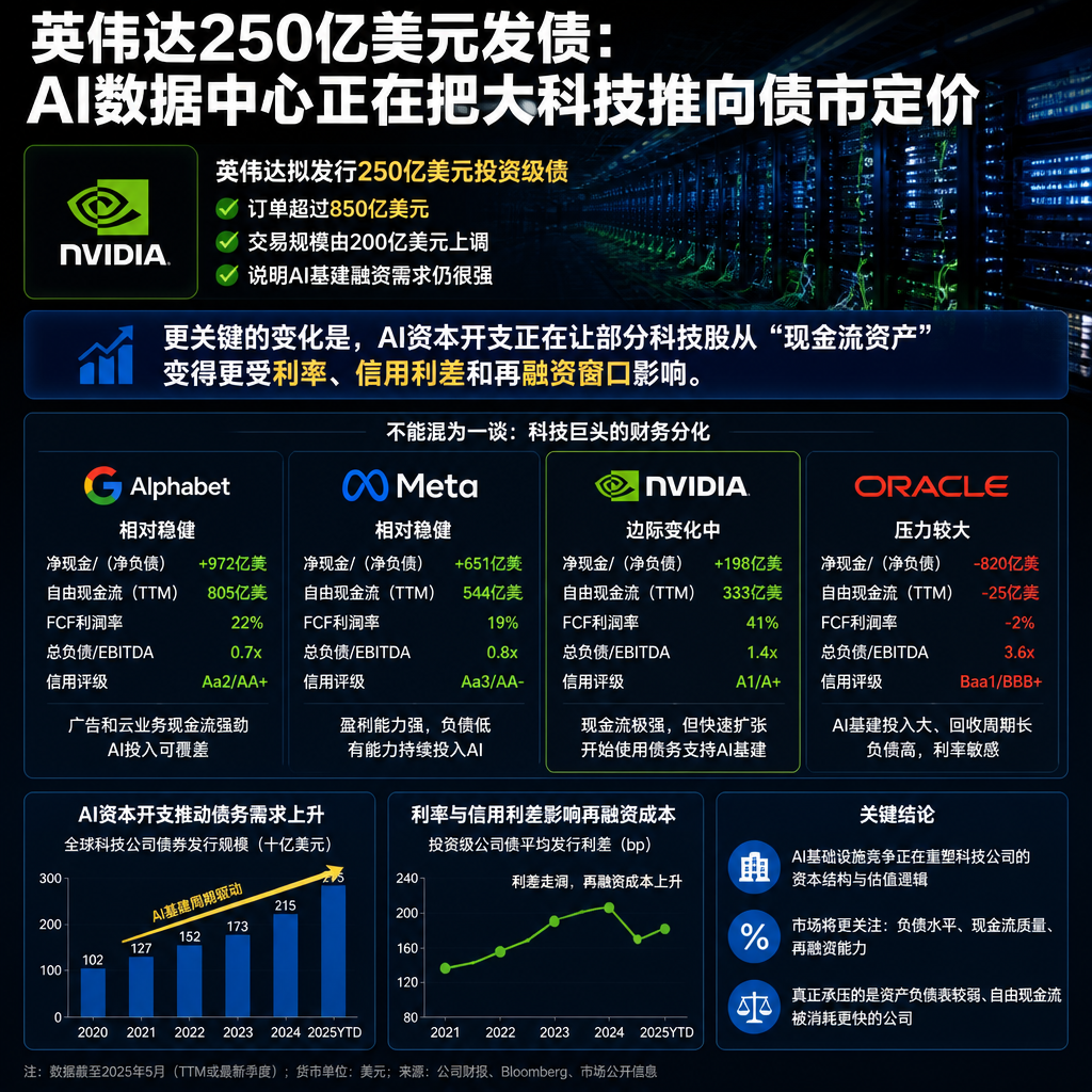 英伟达250亿美元发债：AI数据中心正在把大科技推向债市定价