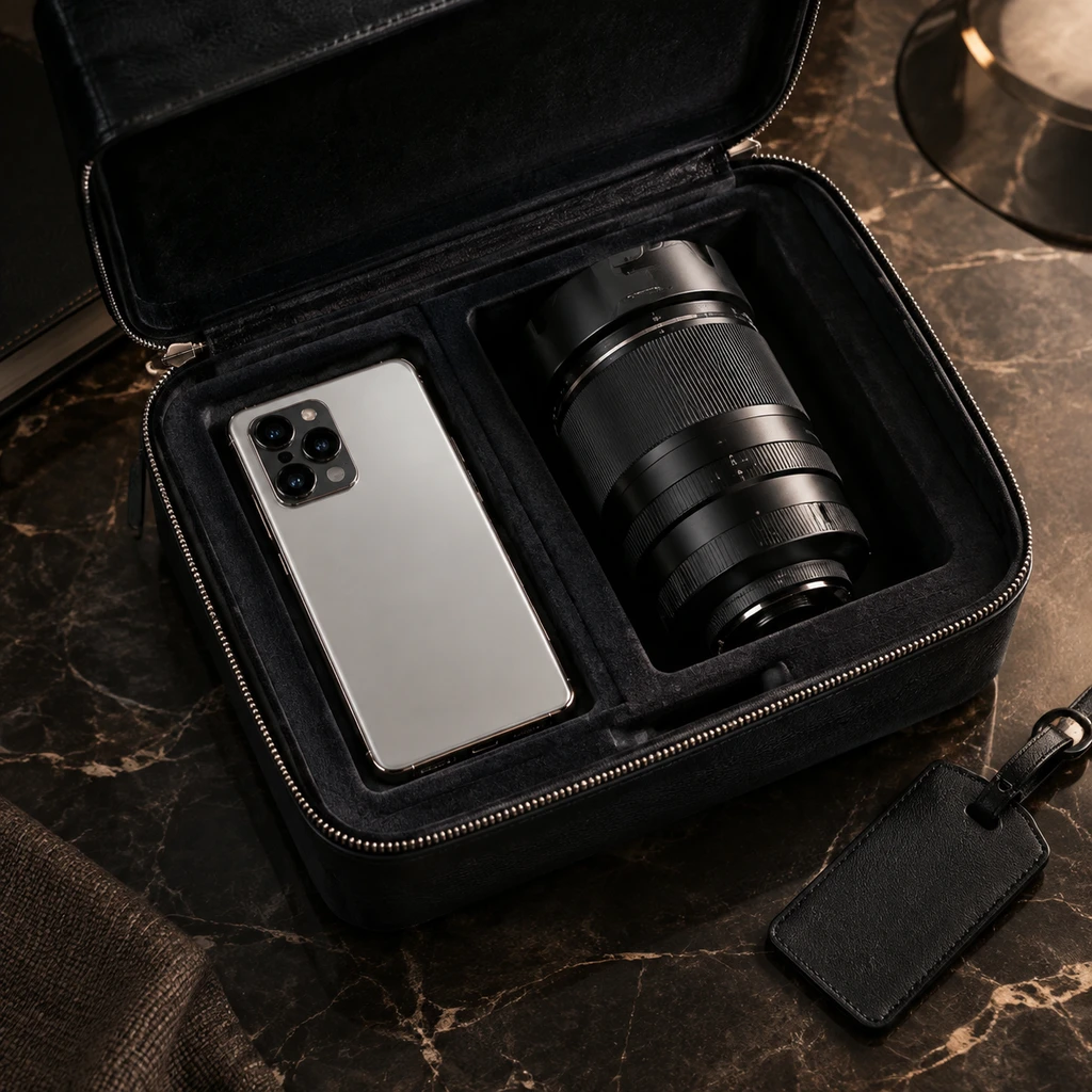 收纳旗舰手机与外挂镜头的定制皮质收纳包