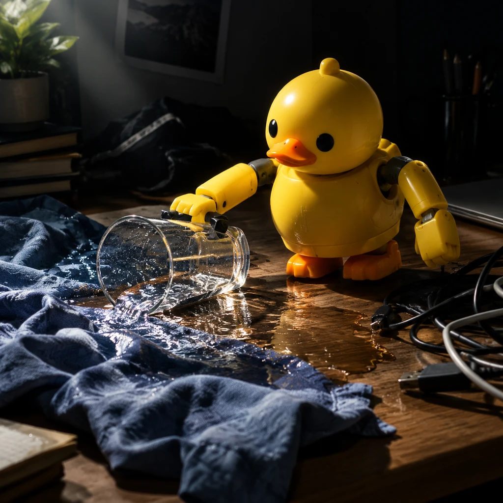 依赖云端延迟轨迹的玩具机器人,在操作中撞翻了水杯