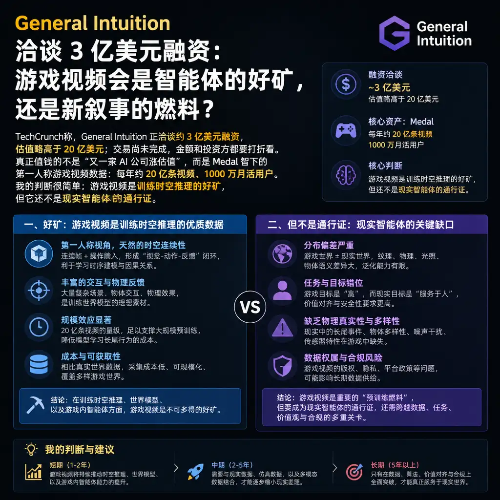 General Intuition洽谈3亿美元融资:游戏视频会是智能体的好矿,还是新叙事的燃料?