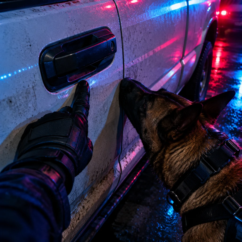 训犬员在缉毒犬示警前做出隐蔽诱导动作以制造搜车借口