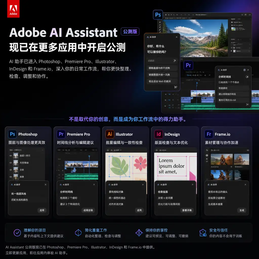 Adobe把AI助手放进Photoshop和Premiere，重点不是生成图片