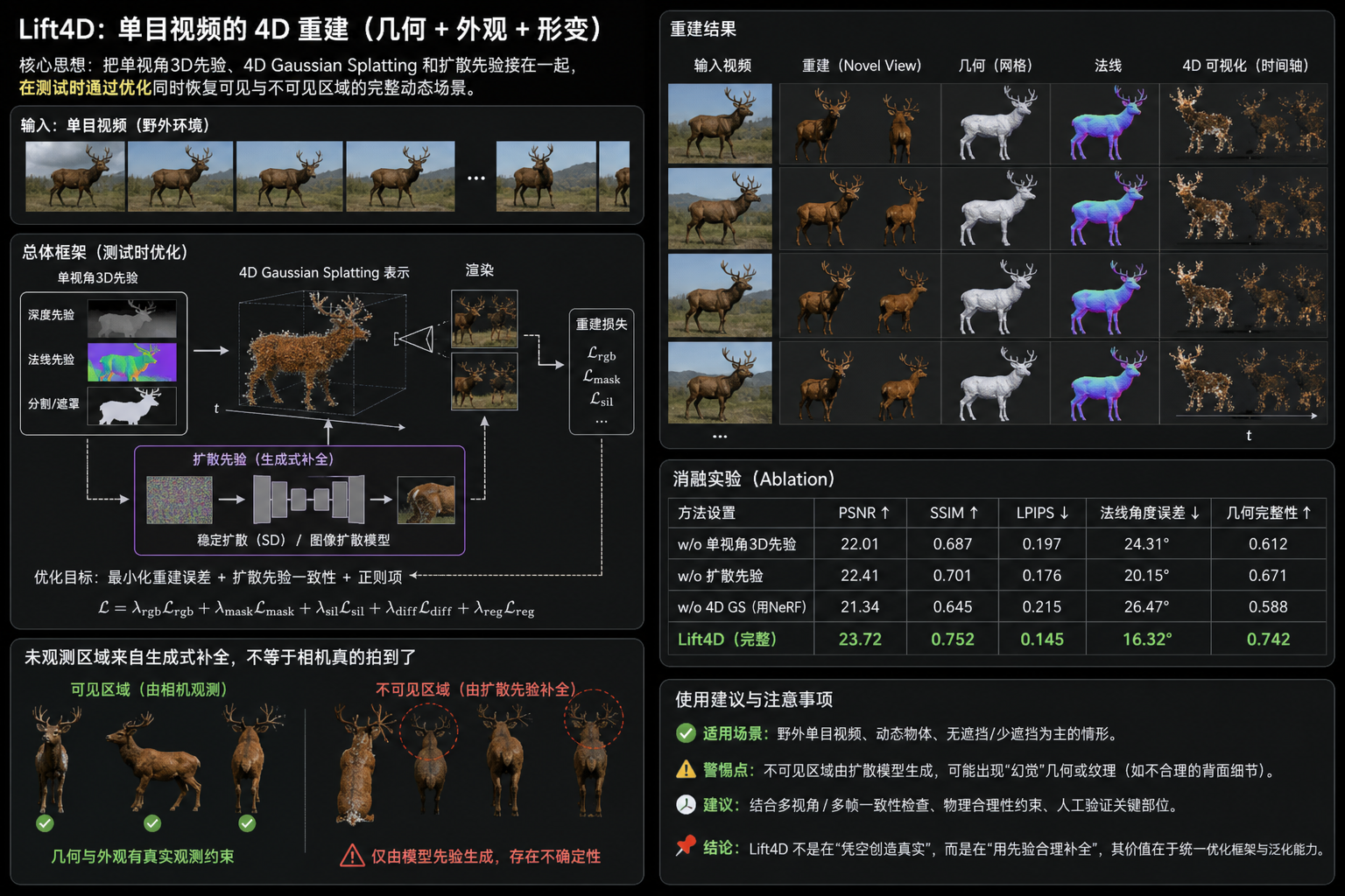 Lift4D做单目4D重建：看不见的背面，开始由扩散模型来补