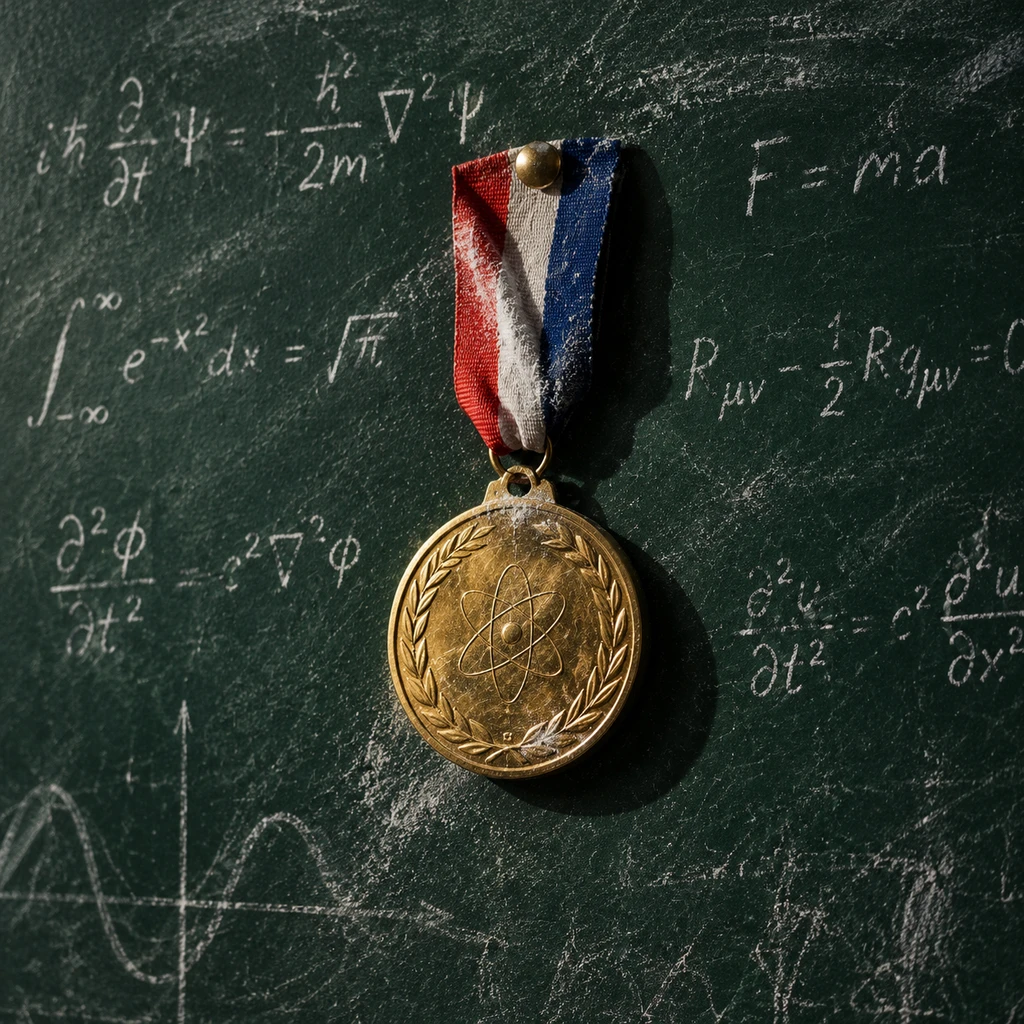 象征最高荣誉的科学奖章强行钉入黑板，纯粹学术探索让位给国家算力意志(示意图)