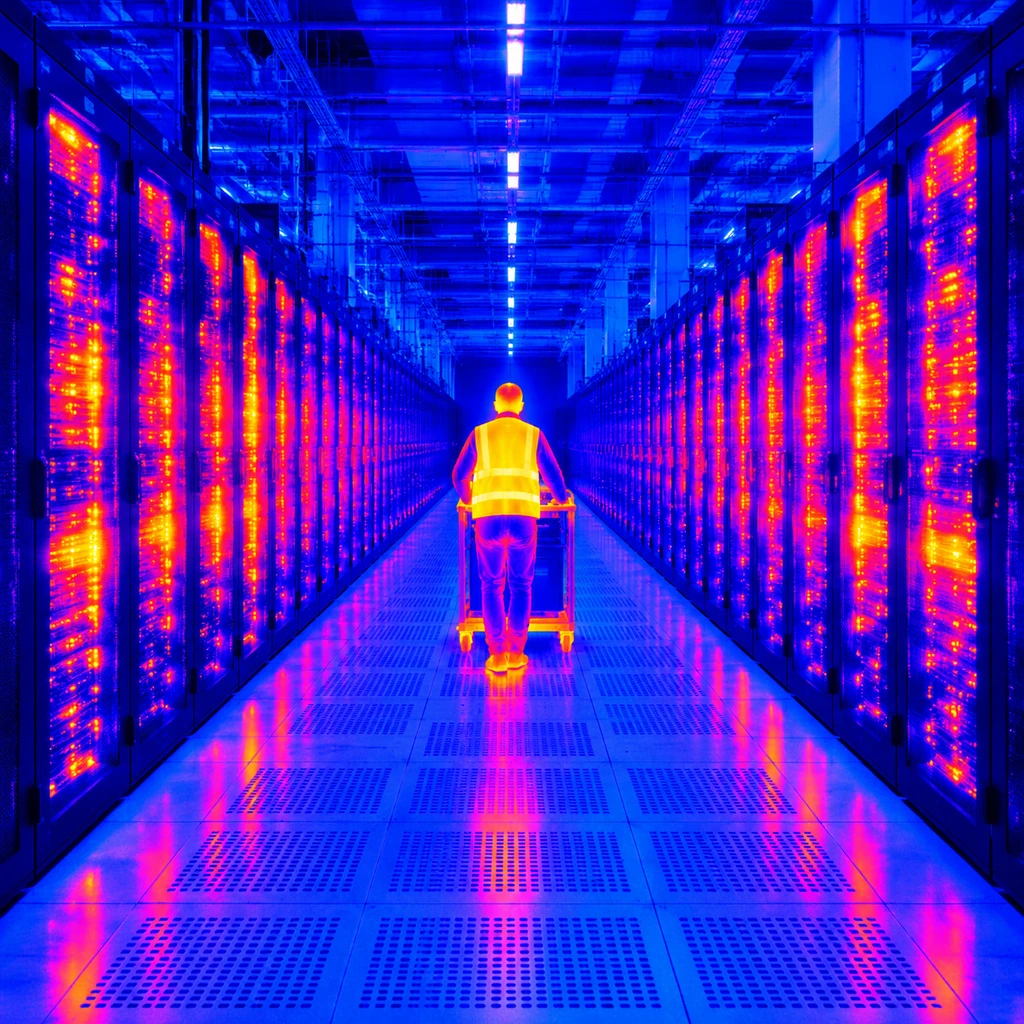 巨额税收补贴的庞大机房内部仅需极少数巡检人员维持运转