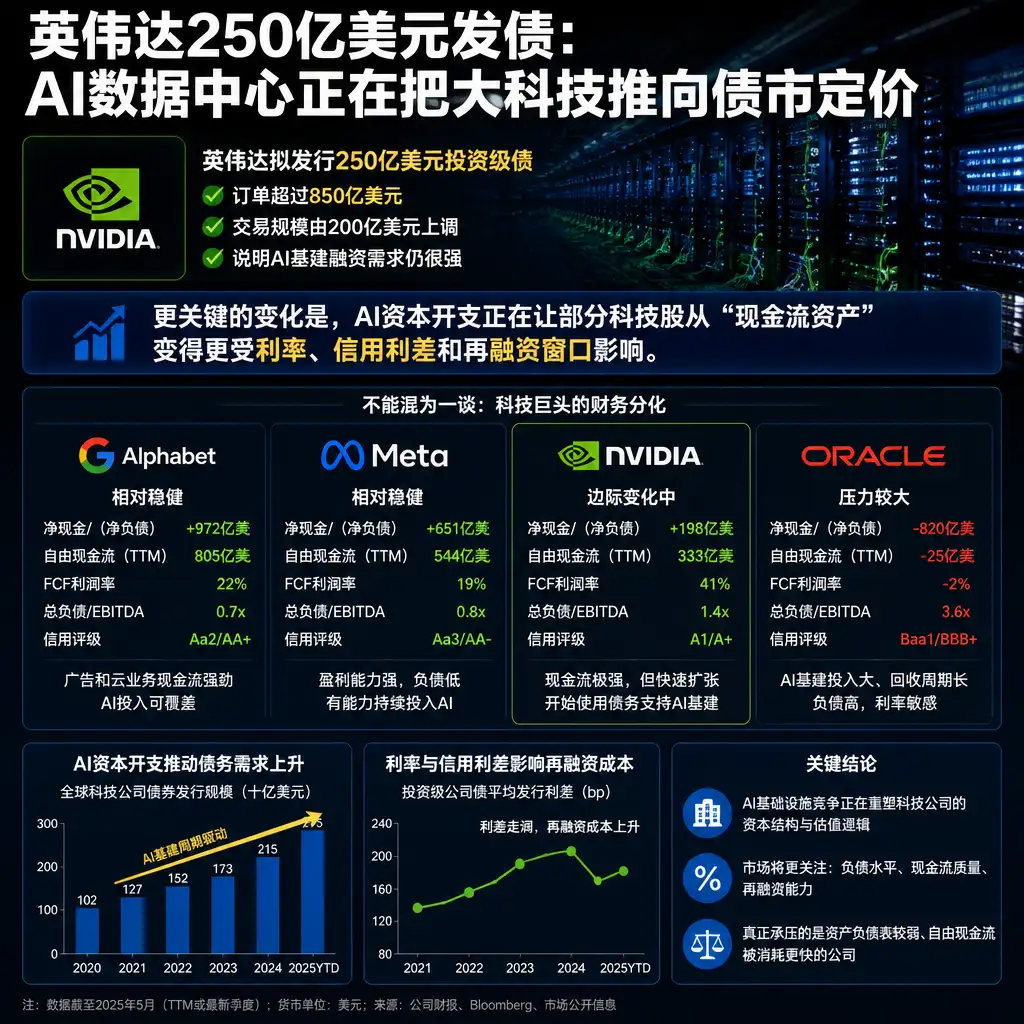 英伟达250亿美元发债:AI数据中心正在把大科技推向债市定价