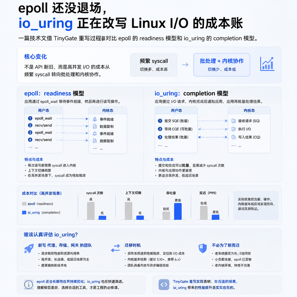 epoll 还没退场，但 io_uring 正在改写 Linux I/O 的成本账