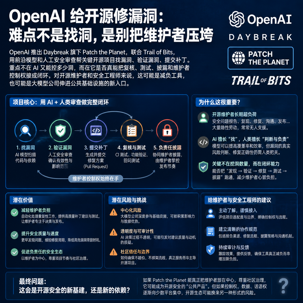 OpenAI 给开源修漏洞：难点不是找洞，是别把维护者压垮