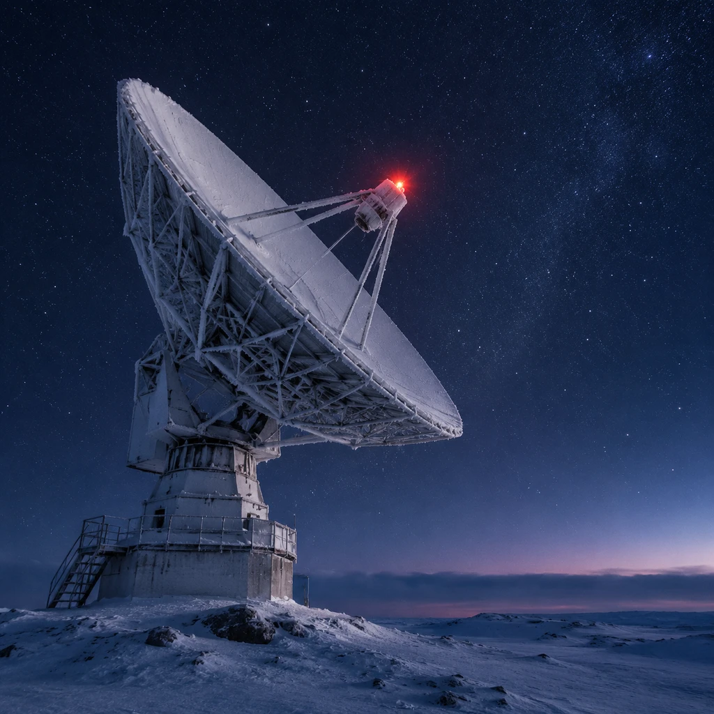 极地测控天线正对极夜长空,静候入轨卫星的首个下行信号
