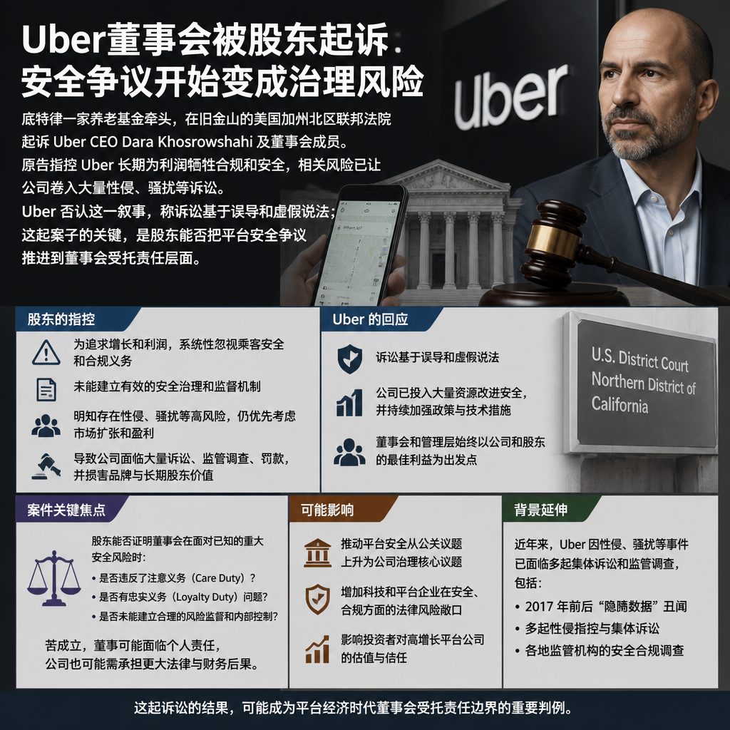 Uber董事会被股东起诉：安全争议开始变成治理风险