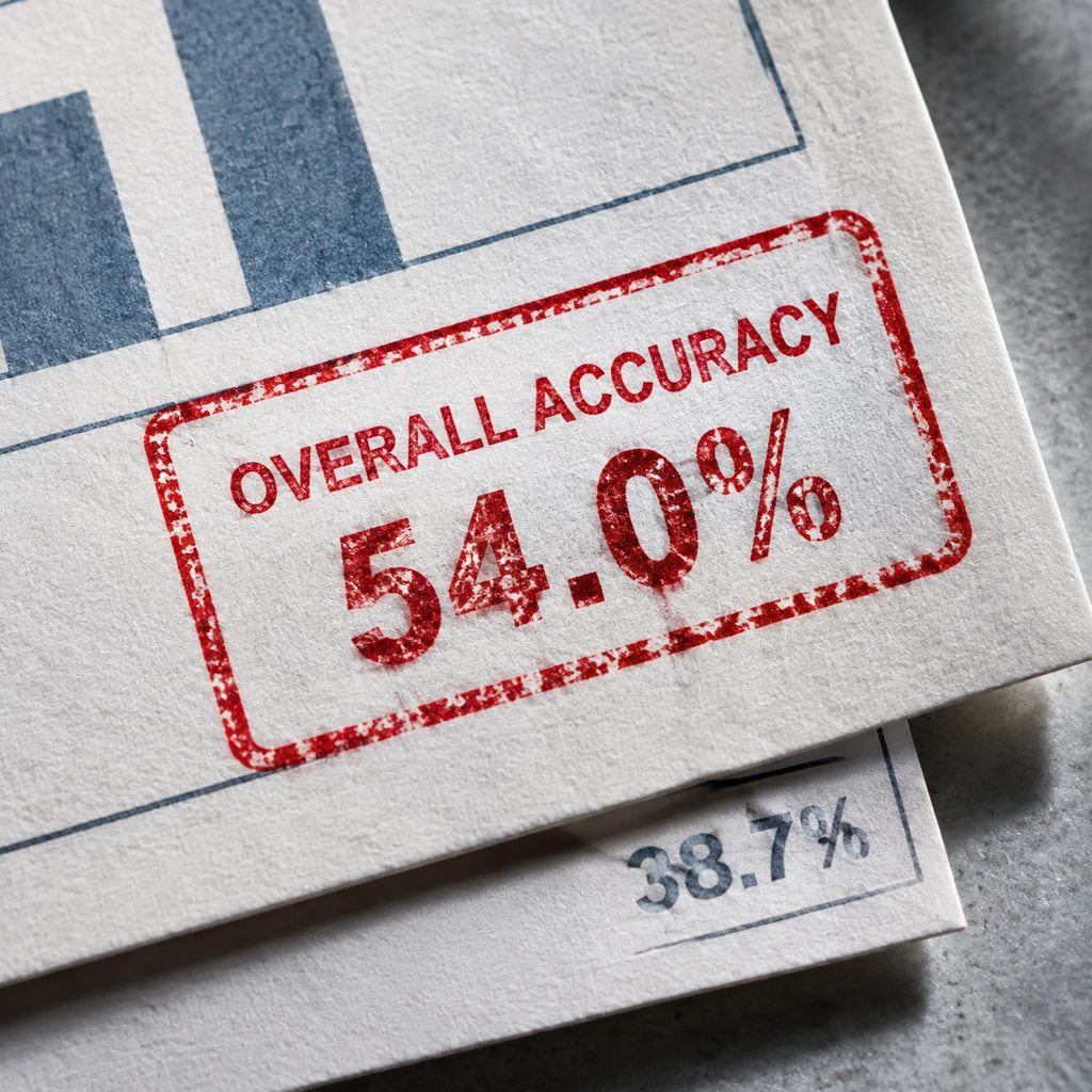 官方宣传虽称性能提升四成，但实际综合正确率仅有刚及格的54.0%