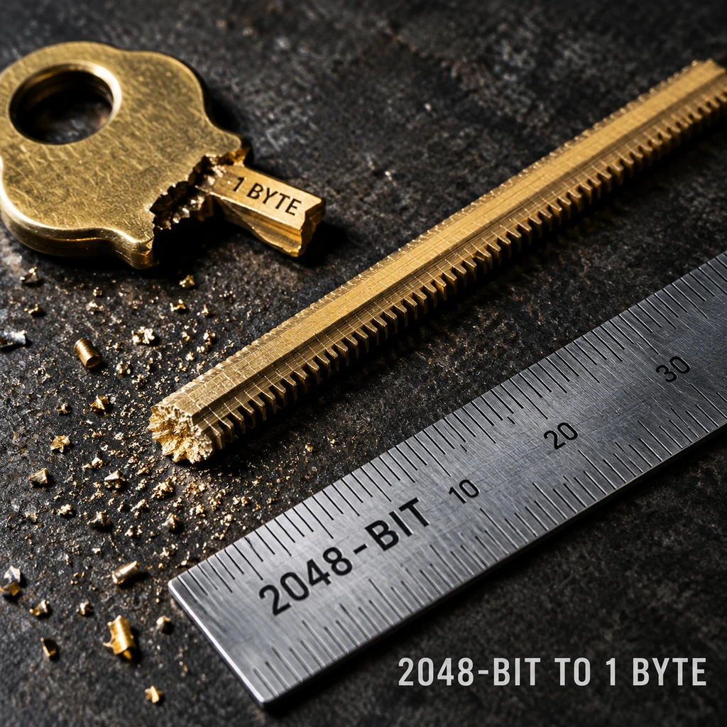 一行代码写错变量,2048 位密钥被截断成 1 字节(示意图)
