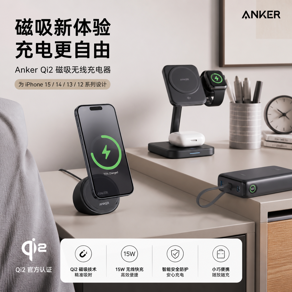15美元的 Anker Qi2 磁吸充电盘，背后不只是低价：无线充电开始从“能用”转向“整套体验”