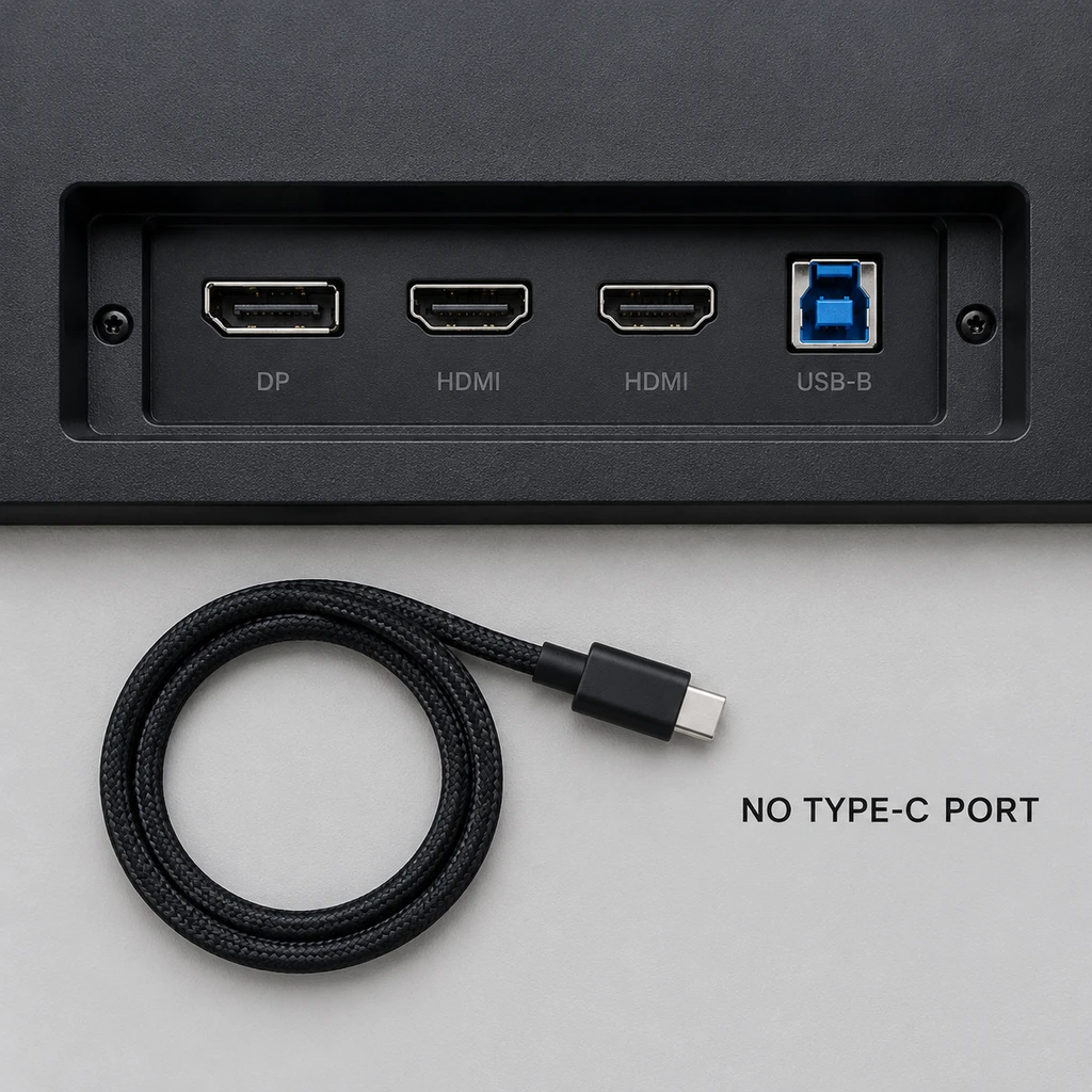 背部接口完全缺失支持一线连与反向供电的 USB-C 端口