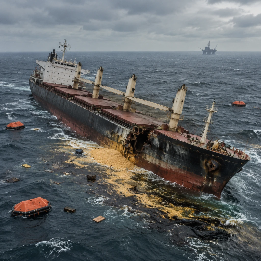 遇袭货轮严重倾斜，泄漏的玉米粒与重油漂散在黑海海面