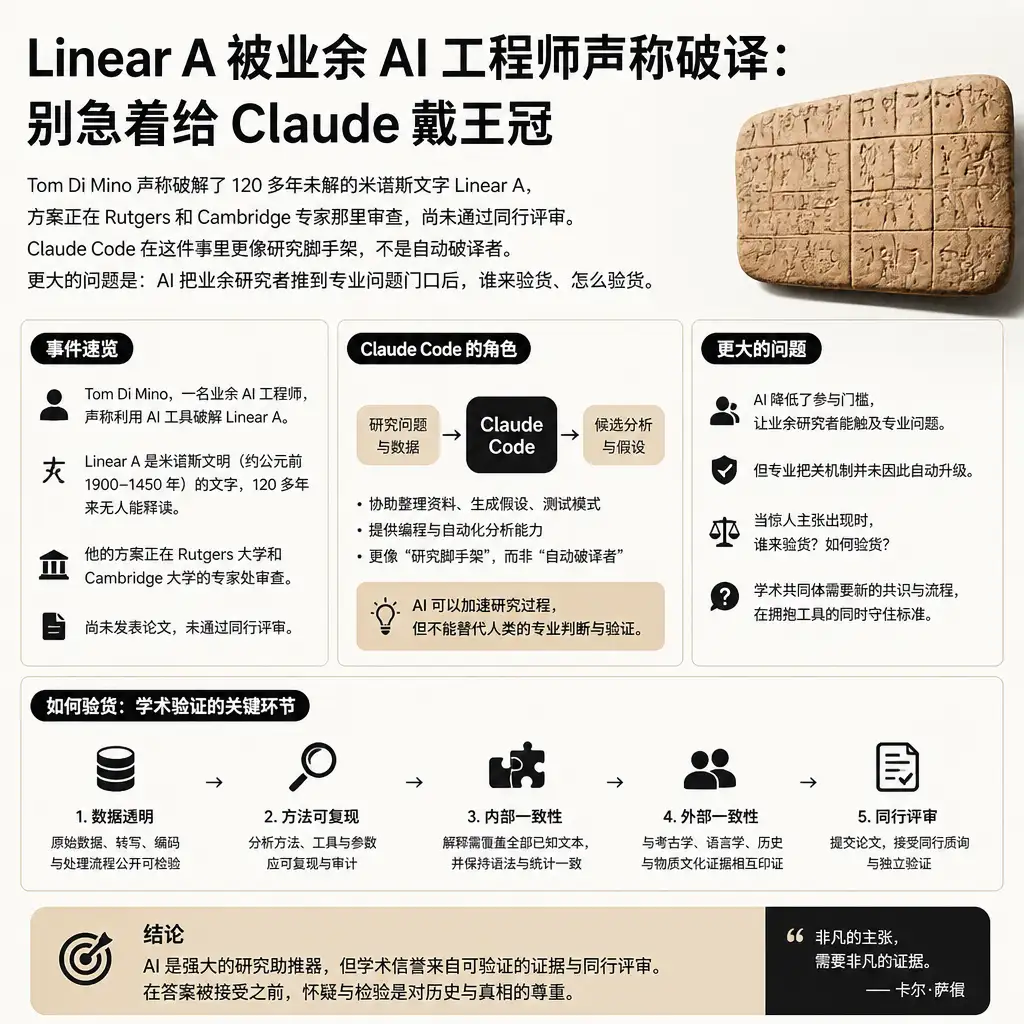Linear A 被业余 AI 工程师声称破译:别急着给 Claude 戴王冠