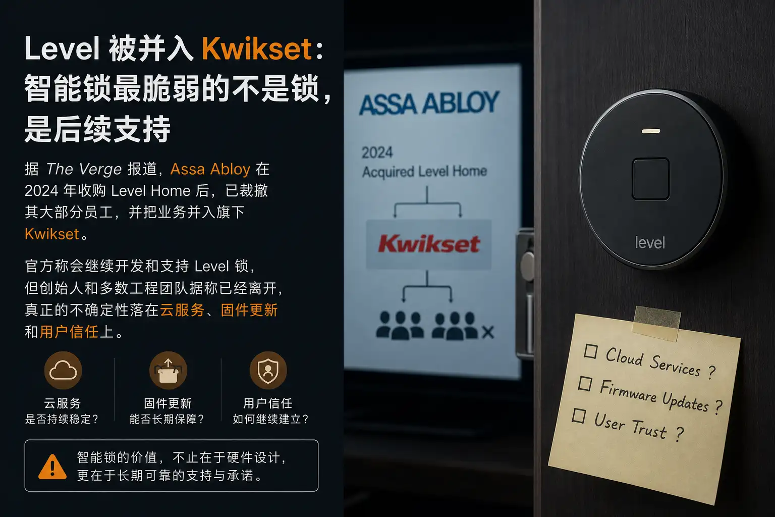 Level 被并入 Kwikset：智能锁最脆弱的不是锁，是后续支持