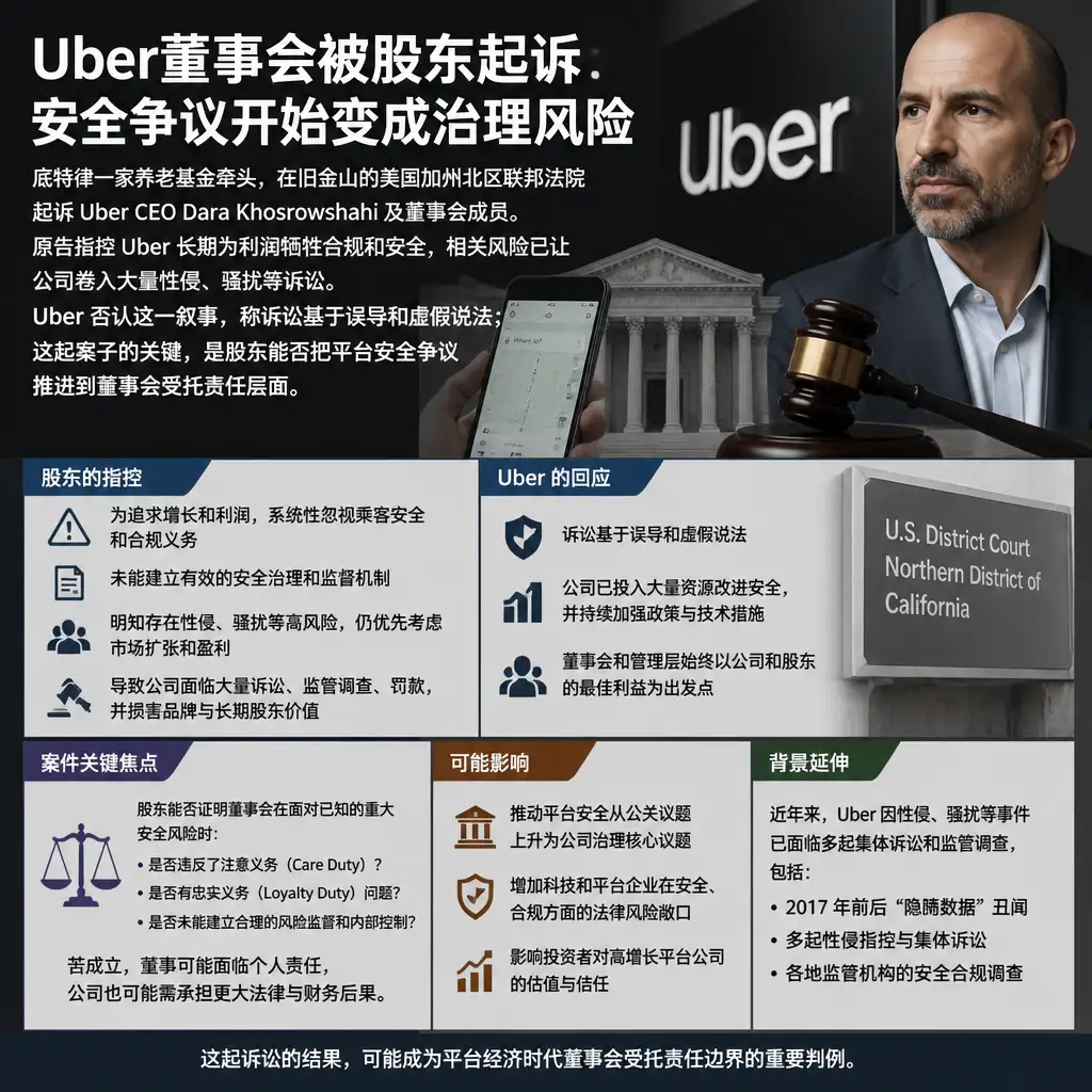 Uber董事会被股东起诉:安全争议开始变成治理风险