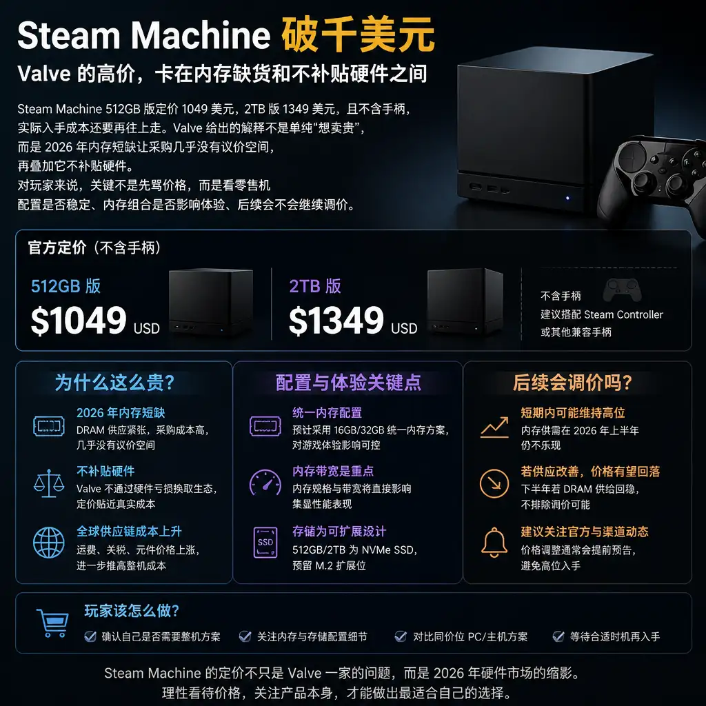 Steam Machine 破千美元:Valve 的高价,卡在内存缺货和不补贴硬件之间