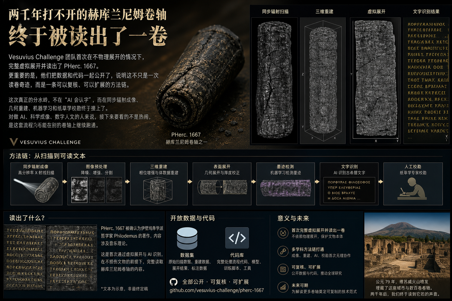 两千年打不开的赫库兰尼姆卷轴，终于被读出了一卷