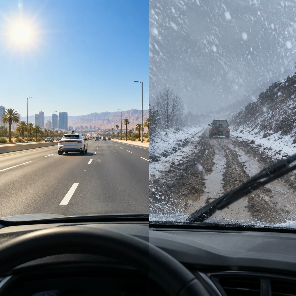晴天城市巡航与暴风雪泥泞烂路，两边跑的完全不是一种路况