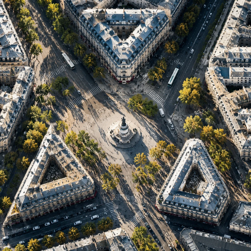 航拍共和国广场周边,三栋幸存历史建筑构成逆推视锥的物理坐标