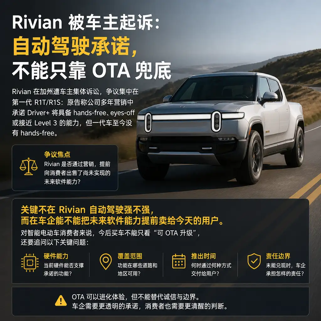 Rivian 被车主起诉:自动驾驶承诺,不能只靠 OTA 兜底