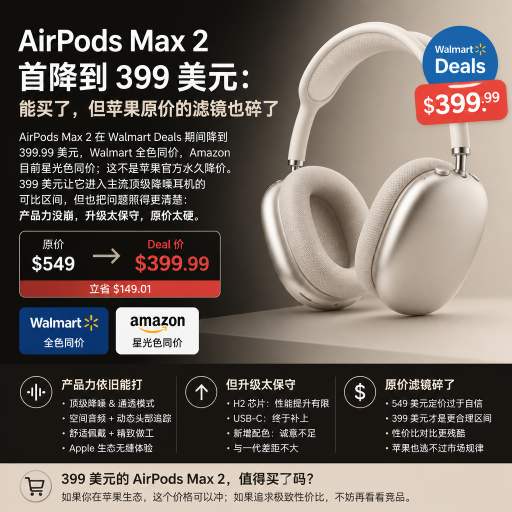AirPods Max 2 首降到 399 美元：能买了，但苹果原价的滤镜也碎了