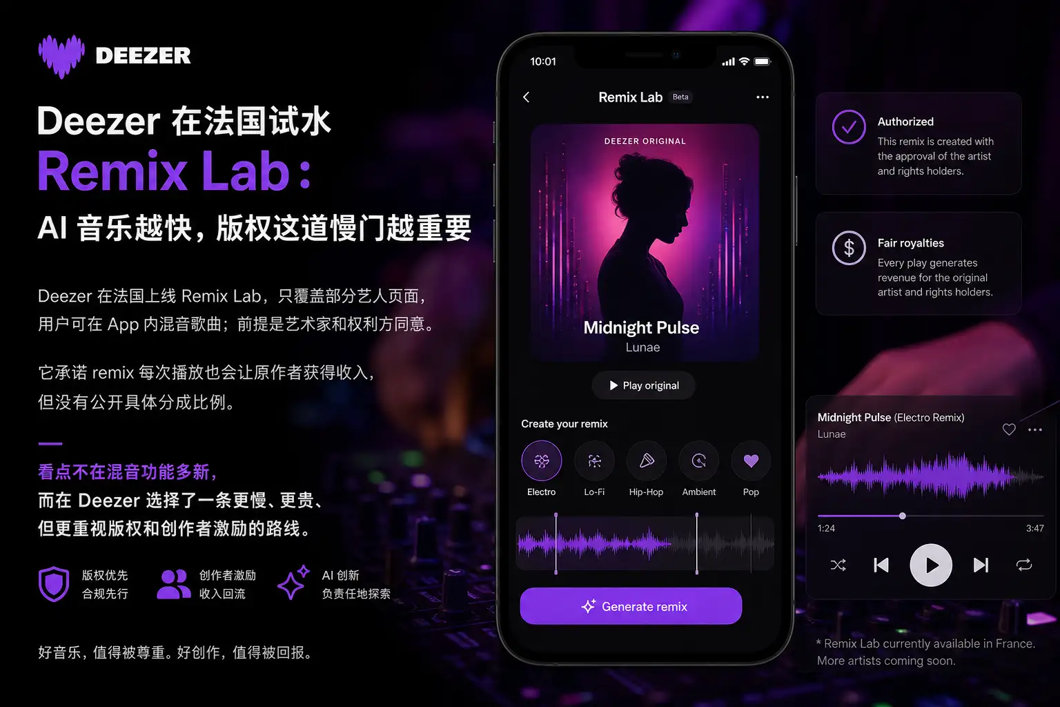 Deezer 在法国试水 Remix Lab：AI 音乐越快，版权这道慢门越重要
