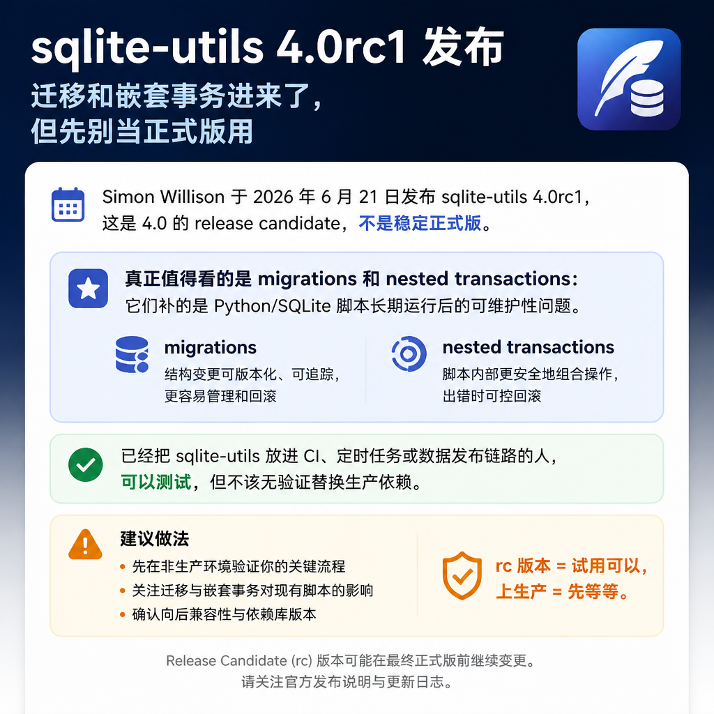 sqlite-utils 4.0rc1 发布：迁移和嵌套事务进来了，但先别当正式版用