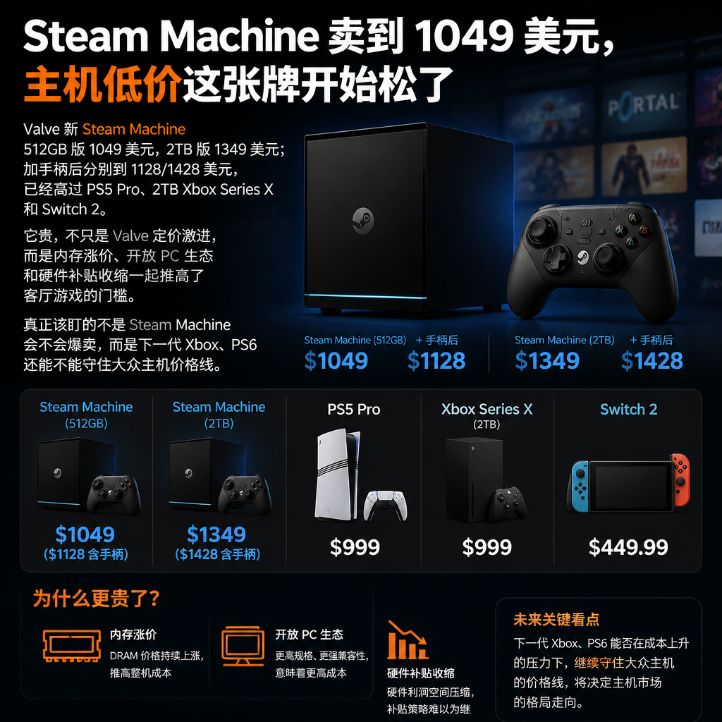 Steam Machine 卖到 1049 美元，主机低价这张牌开始松了