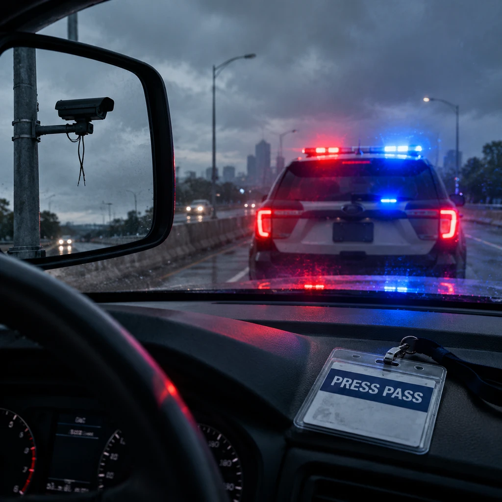 调查记者在公共道路记录监控安装,随即遭三辆警车拦停盘查