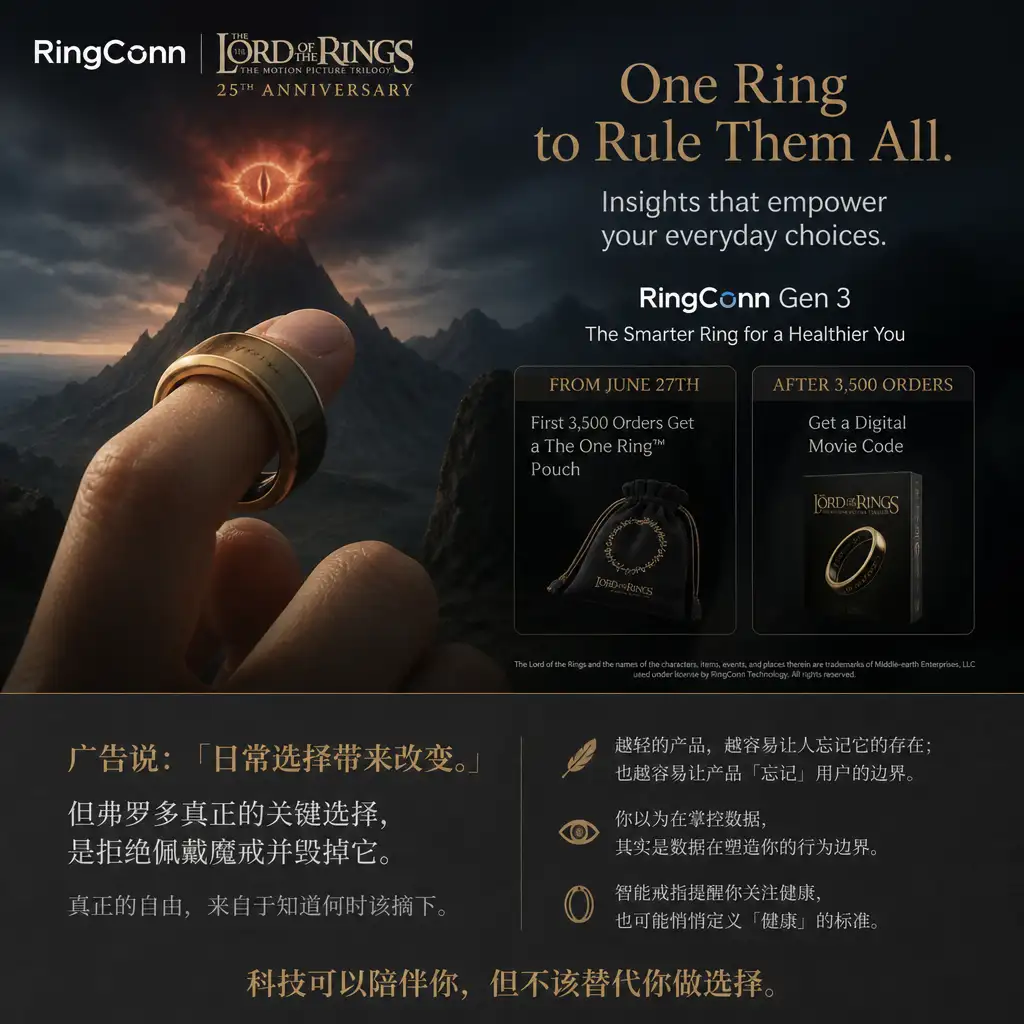 RingConn 用《指环王》卖智能戒指,反讽在于它希望你别摘