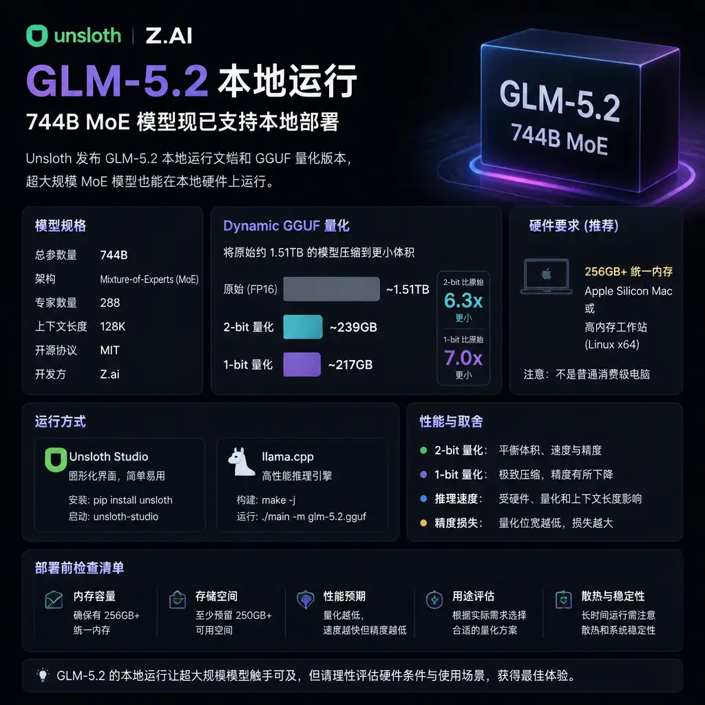 GLM-5.2 能本地跑了:744B 模型进了 GGUF,但别低估 256GB 门槛