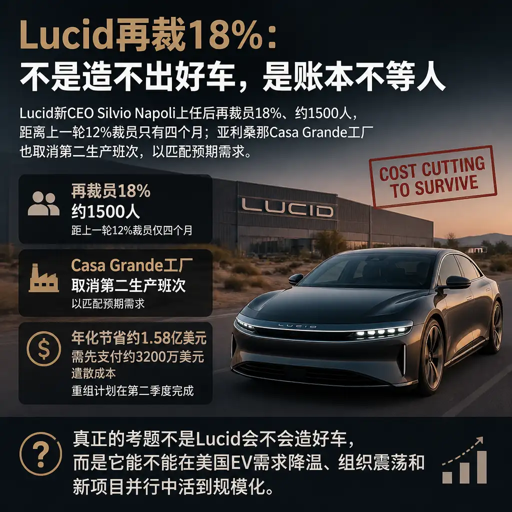 Lucid再裁18%:不是造不出好车,是账本不等人
