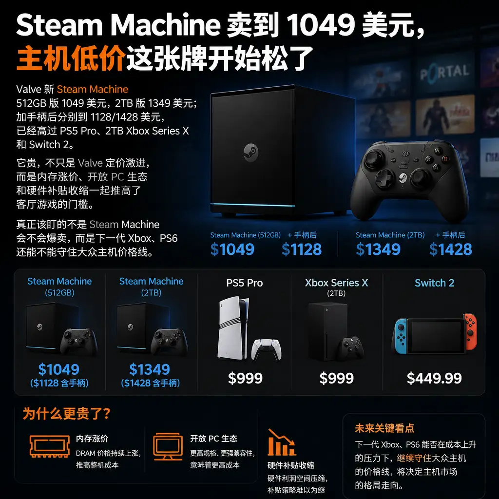 Steam Machine 卖到 1049 美元,主机低价这张牌开始松了