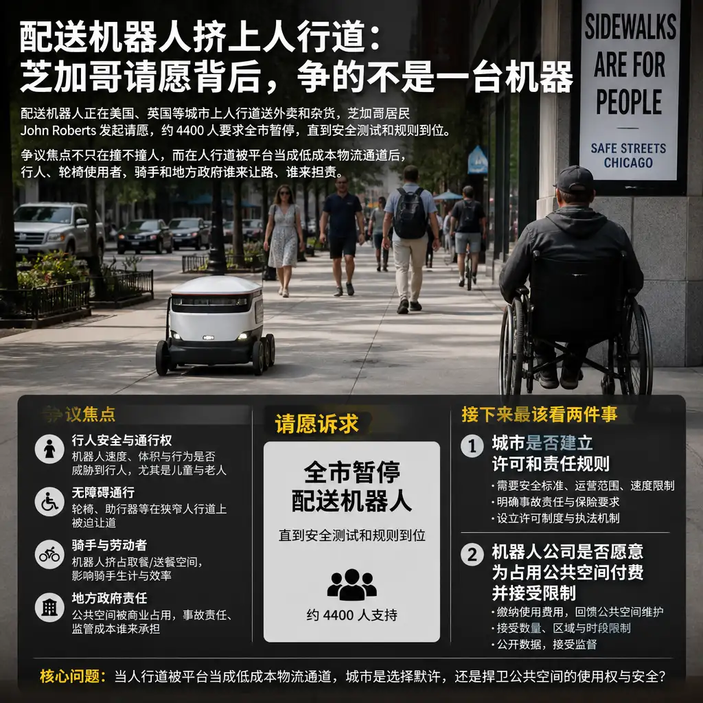 配送机器人挤上人行道:芝加哥请愿背后,争的不是一台机器