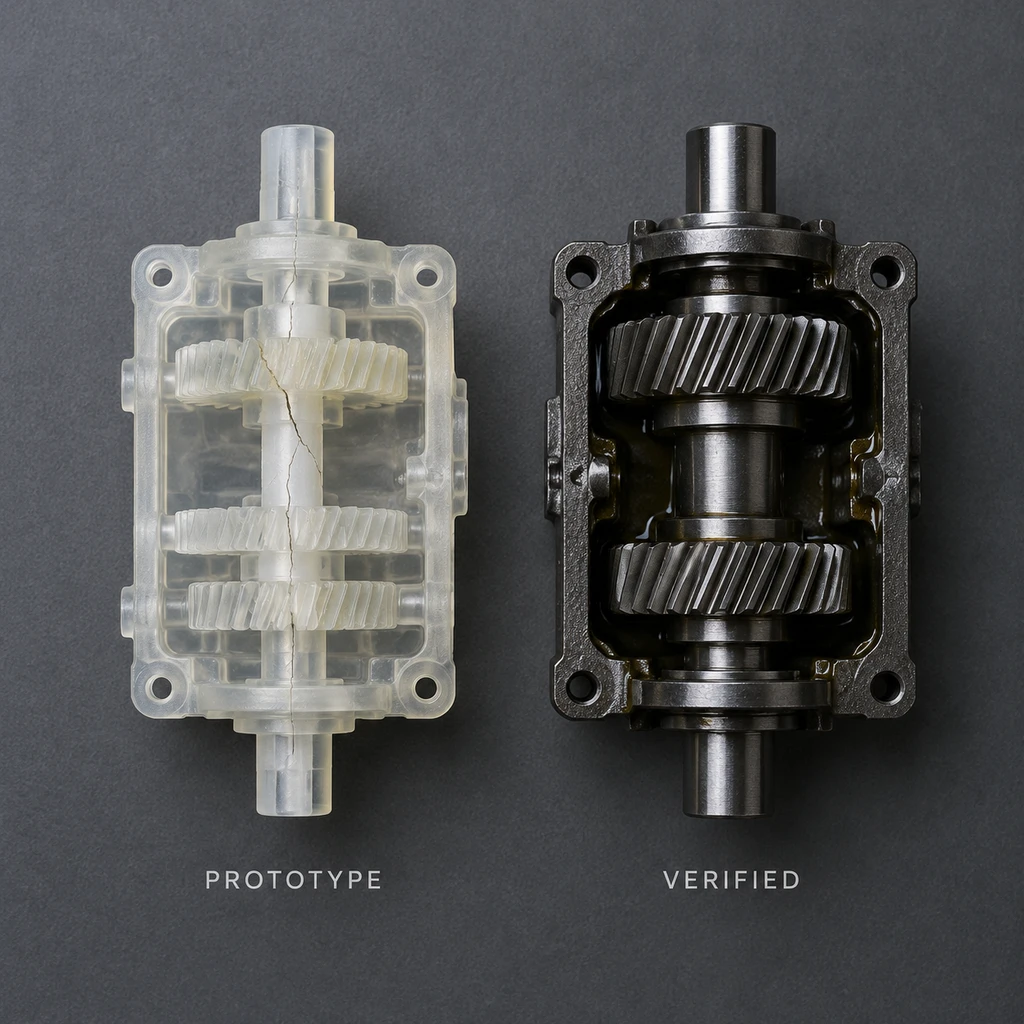 快速成型的脆弱玩具与成熟工业构件的对比(示意图)