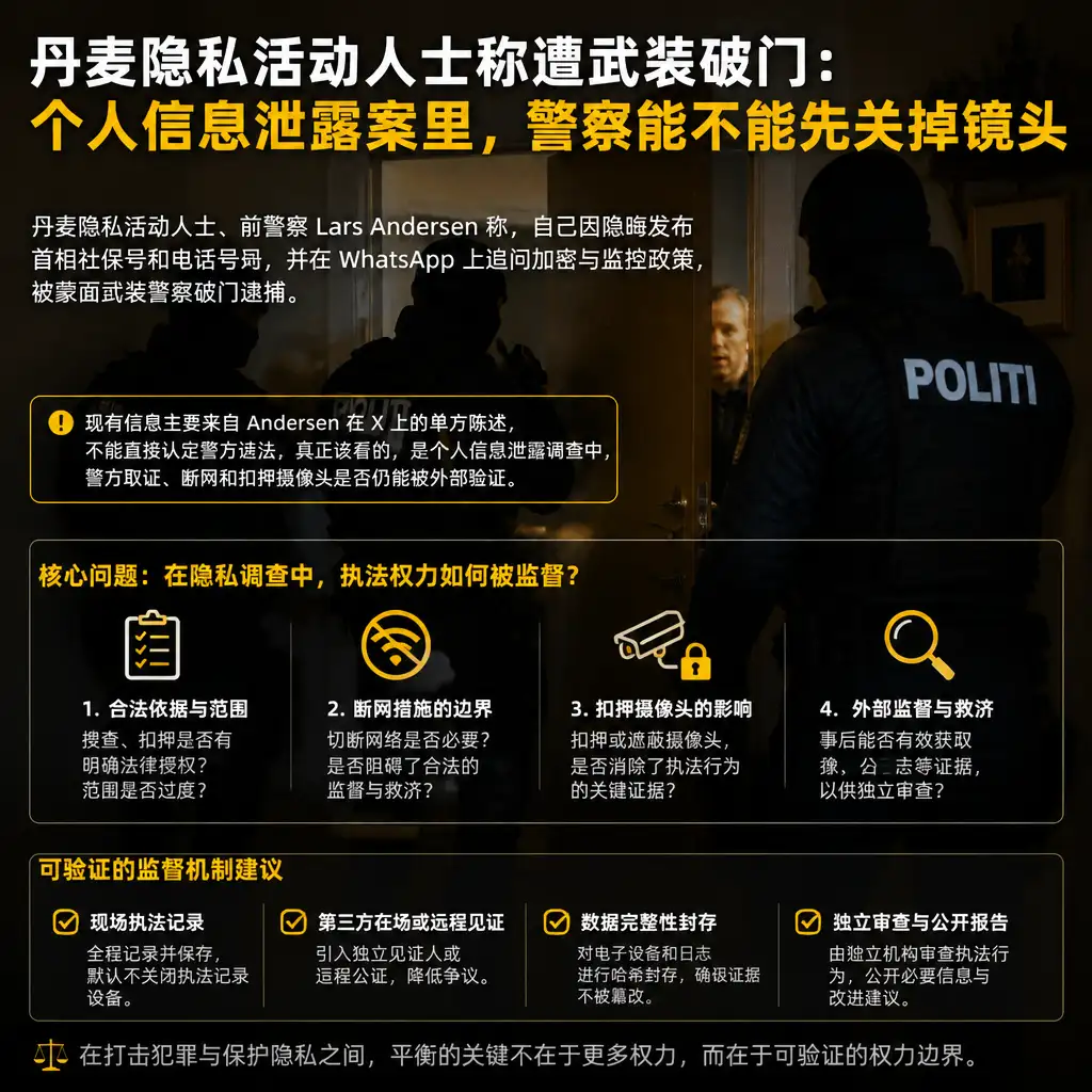 丹麦隐私活动人士称遭武装破门:个人信息泄露案里,警察能不能先关掉镜头