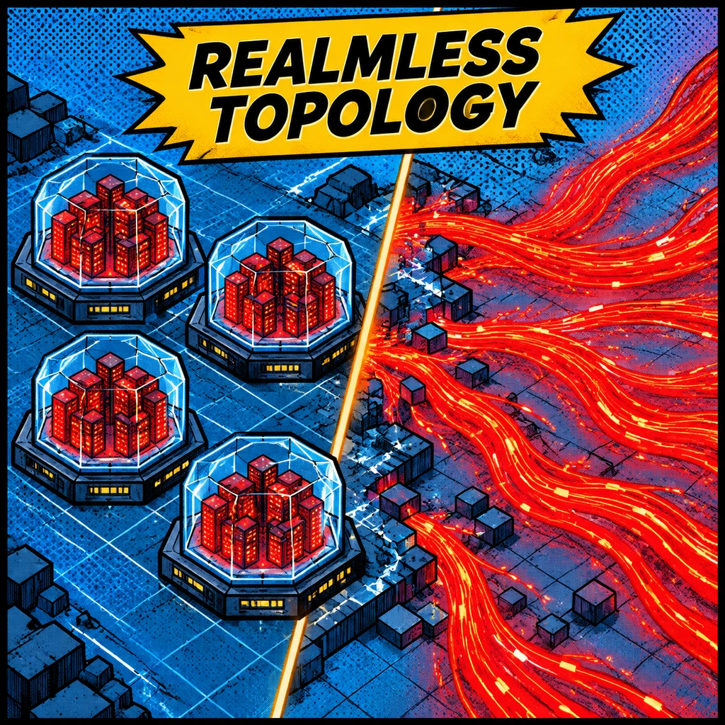 无服化架构拆除了物理服务器隔墙,导致狂热流量漫灌公共空间(示意图)