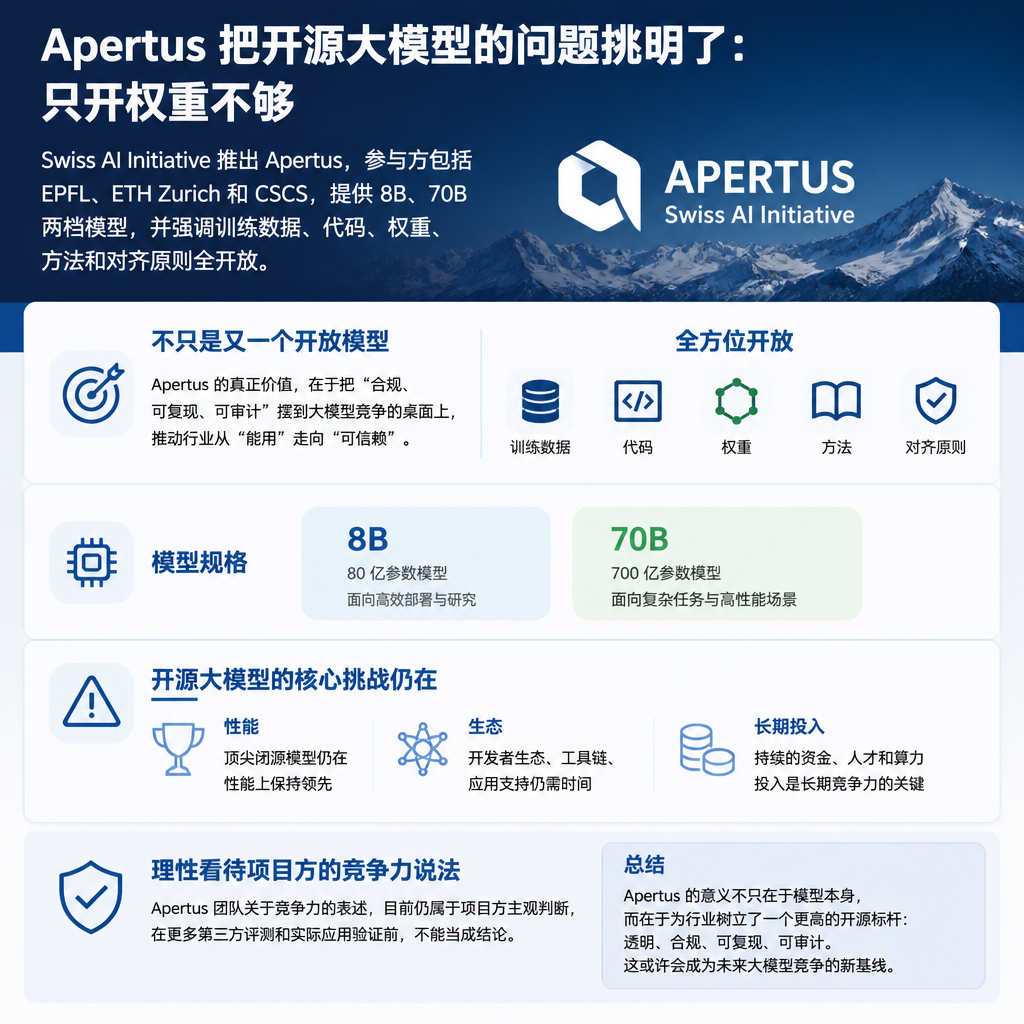 Apertus 把开源大模型的问题挑明了：只开权重不够
