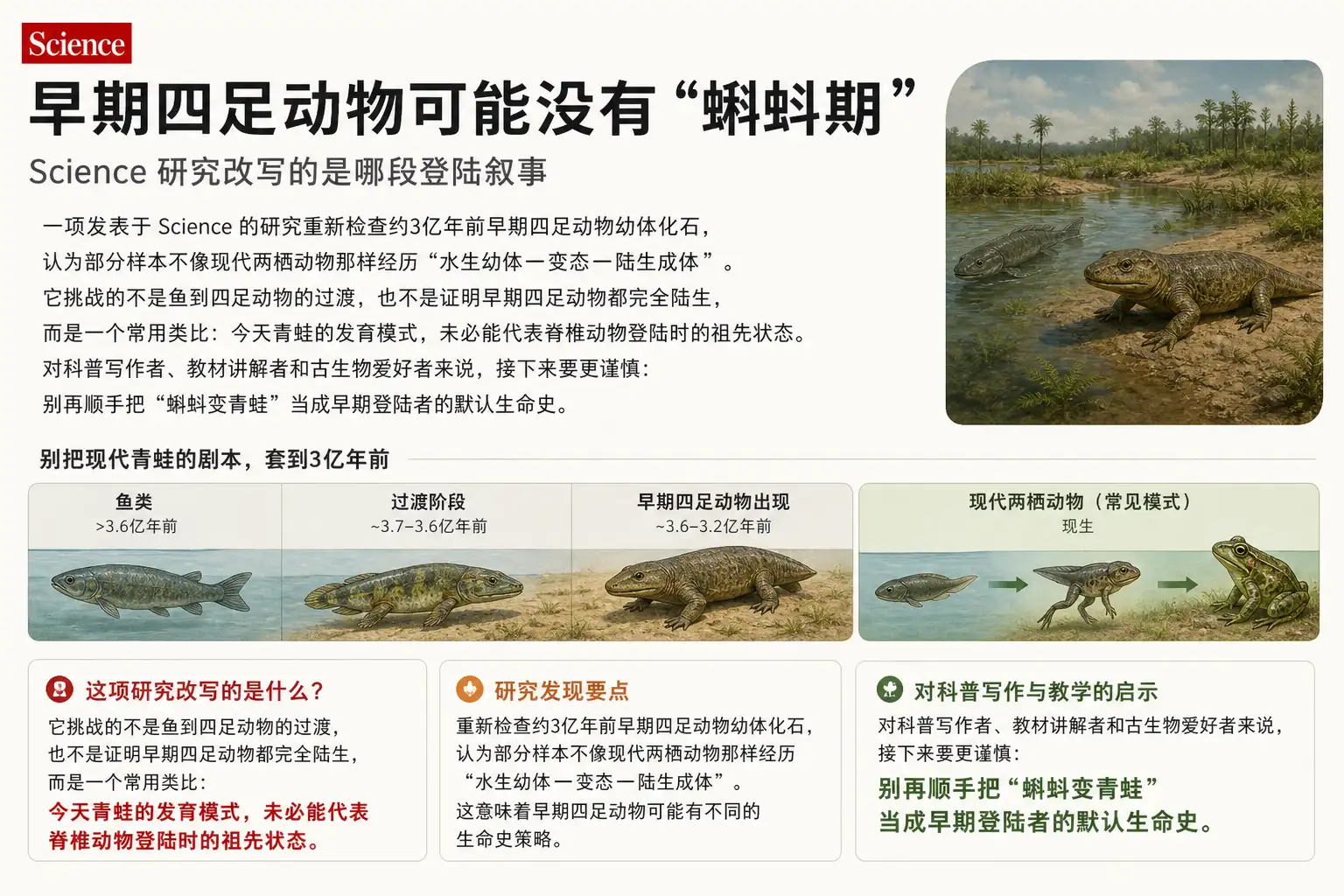 早期四足动物可能没有“蝌蚪期”：Science 研究改写的是哪段登陆叙事
